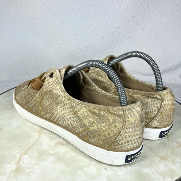 Sperry Top Sider Shoes Womens Size 8.5 Metallic Gold Seacoast Python Sneakers - Picture 7 of 12
